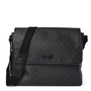 Authentic Gucci GG Plus Large Crossbody Bag Messenger Web Canvas Black Mens